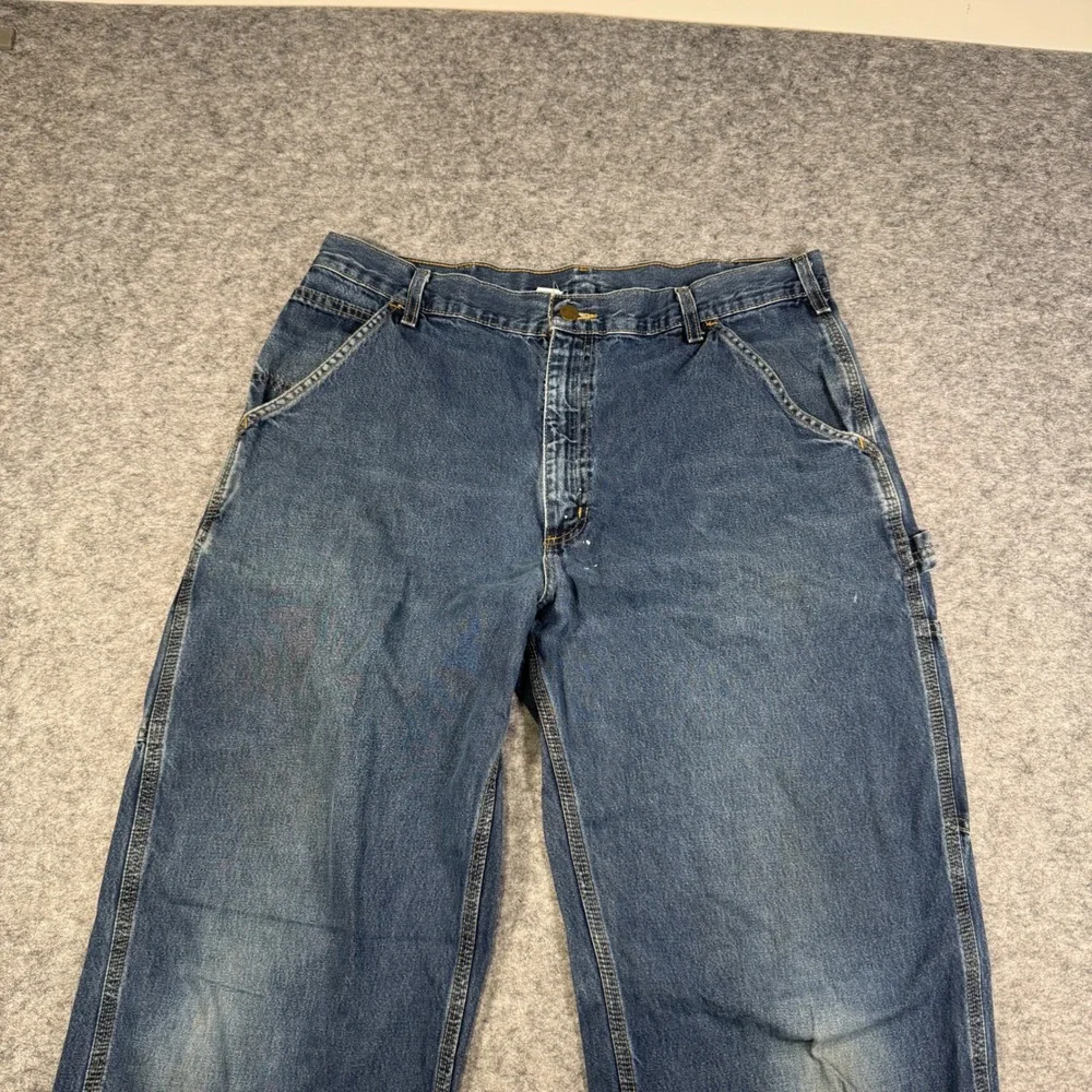 Carhartt B13HDK Mens 36x34 Blue Denim Loose Fit Carpenter Work Pants Jeans